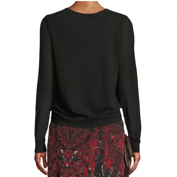 Fuzzi by Jean Paul Gaultier Sweater Sheer Sleeve V Neck Top Black Size XS NWT - Picture 2 of 10